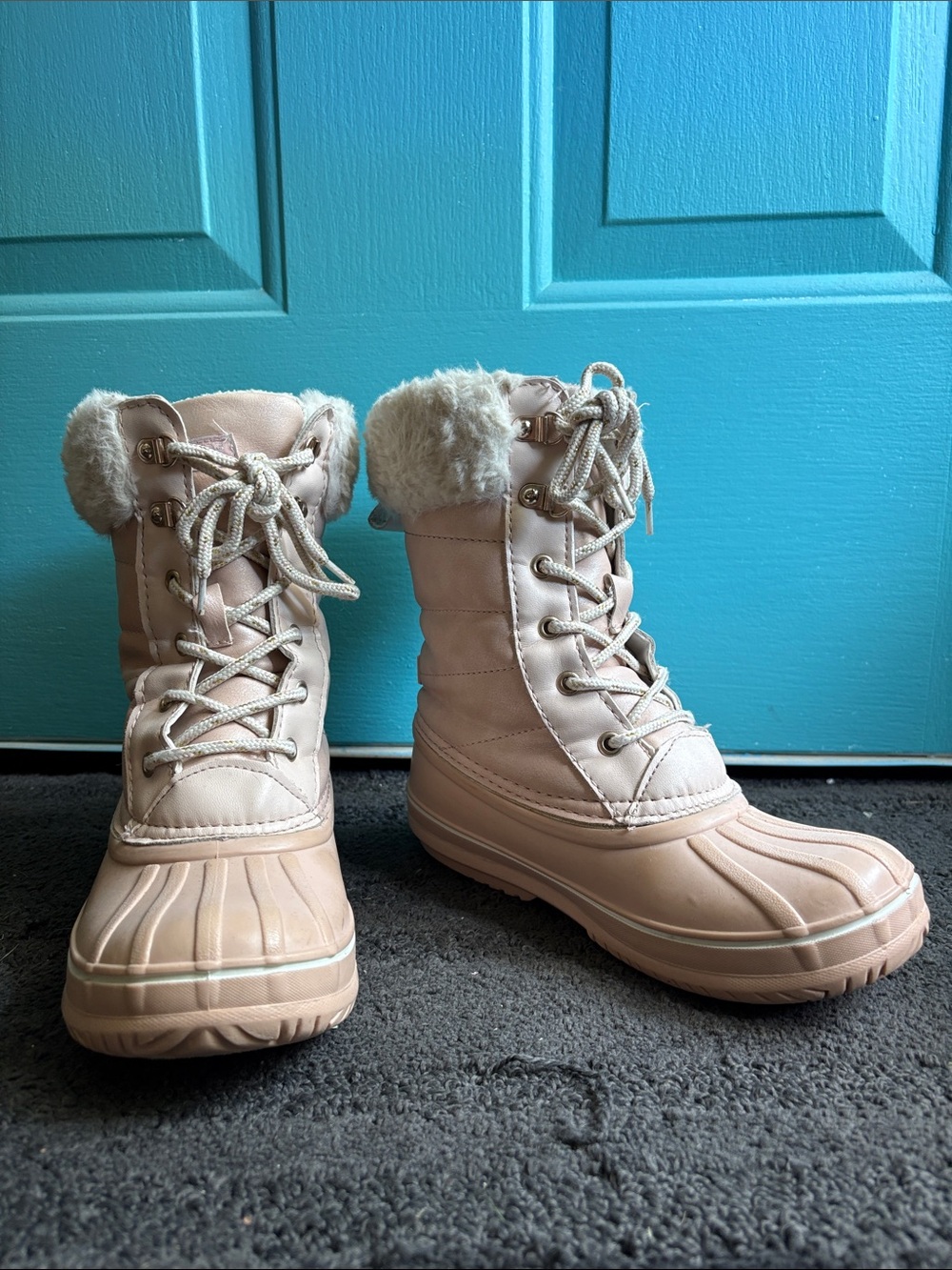 Girl’s London Fog Faux-Fur Lace-Up Winter Boots - Light Pink